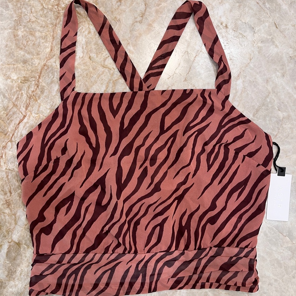 NWT Astr The Label Animal Print Semisheer Tank Top Size Medium
